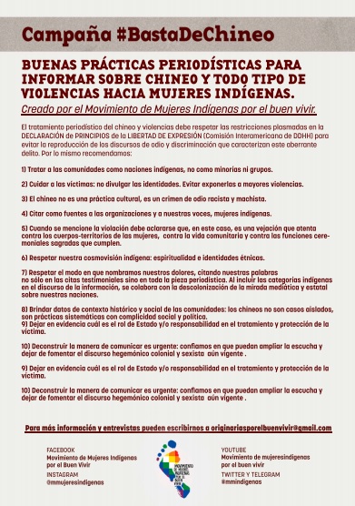 Buenas prácticas periodísticas para informar sobre chineo y todo tipo de violencias hacia mujeres indígenas